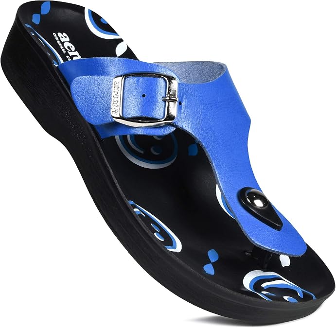Aerosoft T-Bar Buckle Strap Sandals Flip Flop Slides for Women
