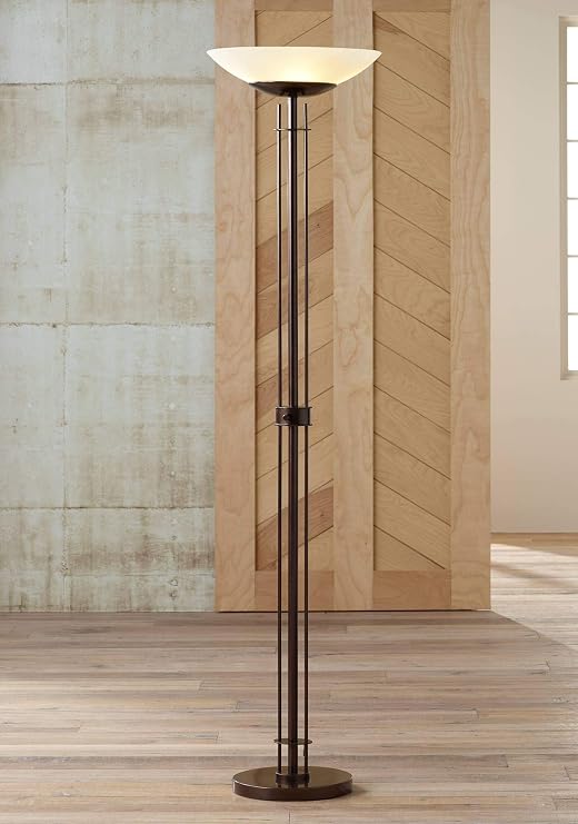 Possini Euro Design Linear 72" Tall Light Blaster LED Torchiere Floor Lamp | Modern Standing Dark Bronze Brown Pole Frosted White Glass Shade Decor for Living Room Reading House Bedroom Office