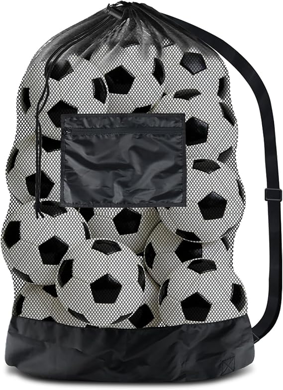 BROTOU Extra Large Soccer Ball Net Bag, 40" x 30" Drawstring Mesh Ball Bag with Zipper Pocket, Sports Equipment Bag for Gym, Cloth, Beach, Swimming Gears