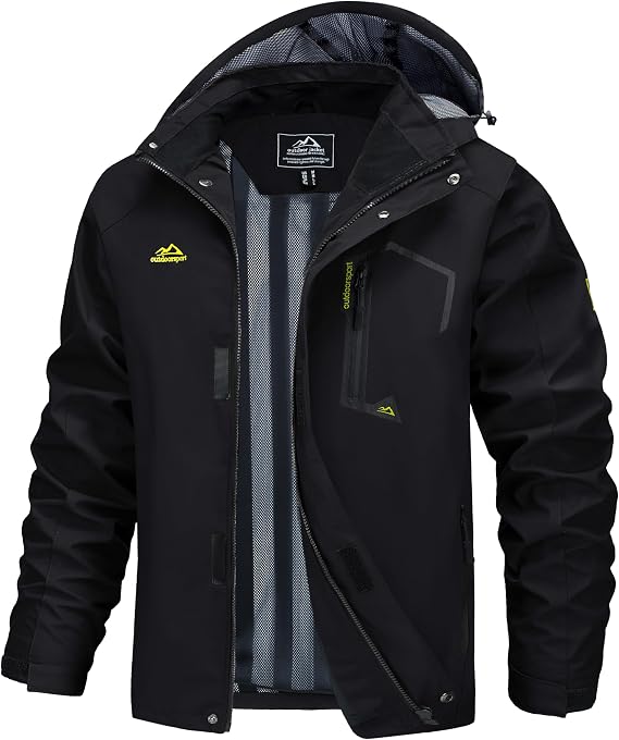 MAGCOMSEN Men's Lightweight Windbreaker Rain Jacket Raincoat with Detachable Hood for Hiking Fishing Activewear