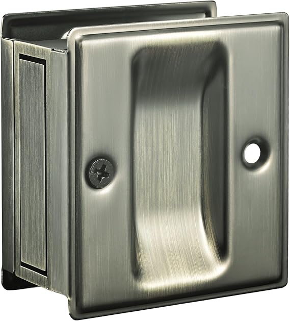 HOMOTEK Privacy Pocket Door Pull Without Switch Plate - Replace Old Or Damaged Passage Sliding Hardware No Lock Quickly and Easily, 2-3/4x2-1/2, for 1-3/8 Thickness Door, Antique Brass