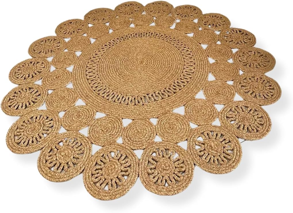 Natural Jute Rug Moderin Look Living Room Cover Mop Carpet Bathroom Kitchen Rug Double sided Rug Carpet (HASIR, 100 X 100 CM) For Bedroom Patio Balcony Terrace Areas