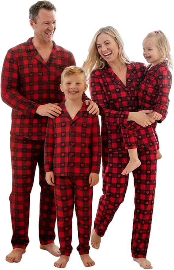 Family Christmas Pajamas Matching Sets-Button Down Buffalo Plaid Long Sleeve Holiday Pjs Sets | Warm Pajamas
