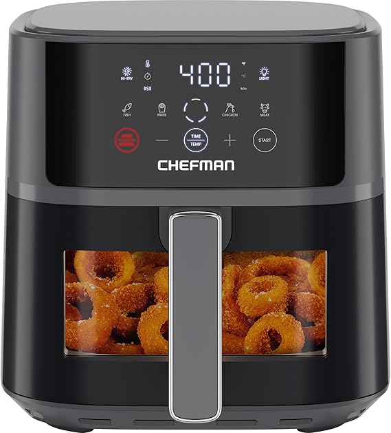 Chefman Air Fryer 6 QT Compact Airfryer for Quick & Easy Meals, Features Hi-Fry Technology for Extra Crisp, Easy-View Window, Touch Controls with 4 Presets, Nonstick & Dishwasher Safe Basket - Grey