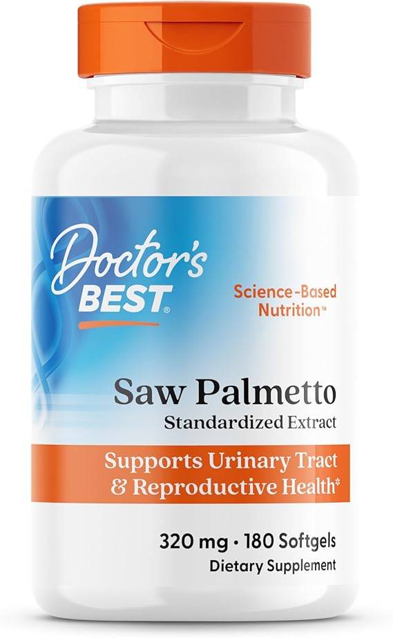 Doctor's Best Saw Palmetto Extract Supplement, Non GMO, 180 Ct Softgels | for Men & Women, Prostate Function & Urinary Tract Support, Hair Health Support, Saw Palmetto Herb 320 mg, Gluten Free