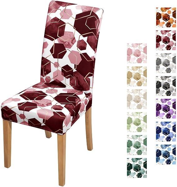 Gibelle Dining Room Chair Covers Set of 8, Soft Stretch Kitchen Chair Covers Slipcover Protector, Removable Washable Geometric Parson Chair Covers 8 Pack, Burgundy