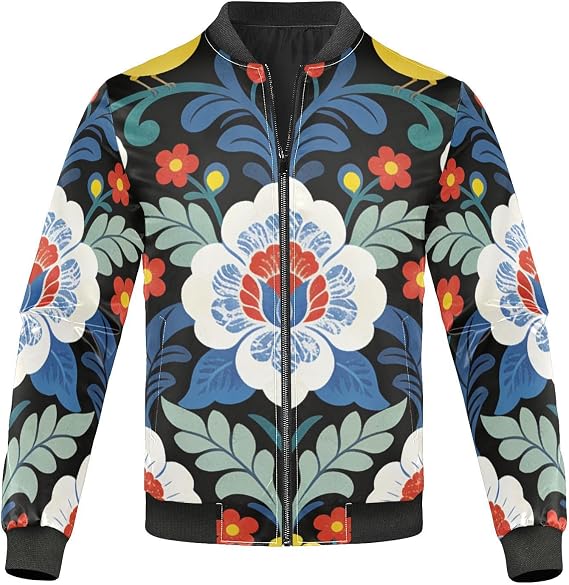 William Morris Blue Flower Bird Lightweight Jacket Winter Windbreaker Outer Shell Jacket Men Pockets