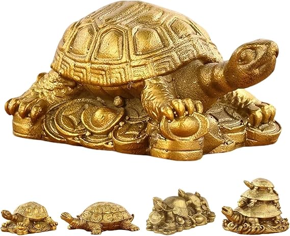 Pyrite Crystal Turtle Inspired Decor, Brass Turtle Figurine, Pyrite Tortoise Inspired Decor Figurines,Lucky Tortoise Statue Gift for Desk Shelf Home Office Display (A)