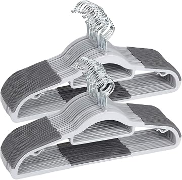 OIKA Hangers 50 Pack, Non-Slip Plastic Hangers, 0.2" Thickness Slim Coat Hangers Heavy Duty,Space-Saving 16.5inch-Grey