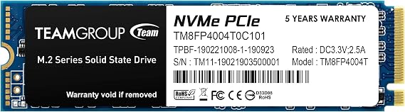TEAMGROUP MP34 4TB with DRAM SLC Cache 3D NAND TLC NVMe 1.3 PCIe Gen3x4 M.2 2280 Internal SSD (Read/Write Speed up to 3,500/2,900 MB/s) Compatible with Laptop & PC Desktop TM8FP4004T0C101