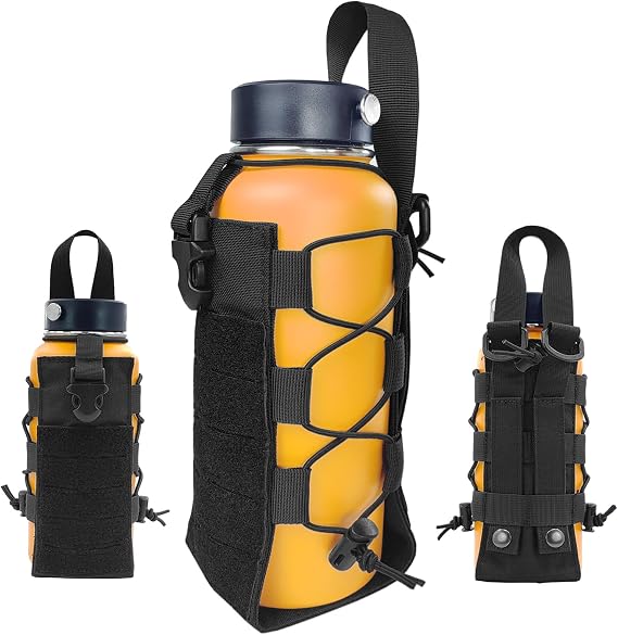 Molle Water Bottle Holder Tactical Pouches Adjustable 16-76 oz Enhanced Dual Pockets Multi Use for Outdoor Sports Fit for Backpack/Vest/Belt/Shoulder Strap (Black, Brown, Green)
