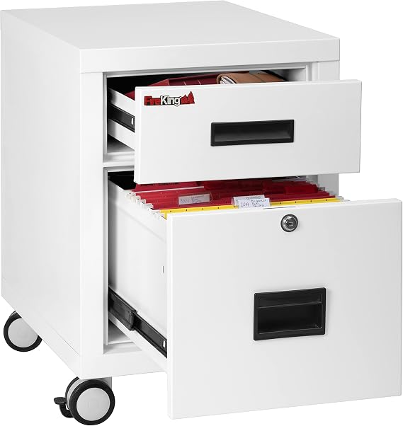 FireKing Mobile Vertical 2 Drawer Fire Rated File Cabinet, Arctic White