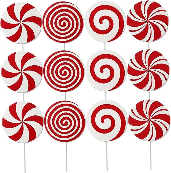 Candy Cane Christmas Decorations, 12Pcs 7.9" Large Candy Cane Ornaments Picks, Peppermint Christmas Decorations for Tree Topper Home Office Party
