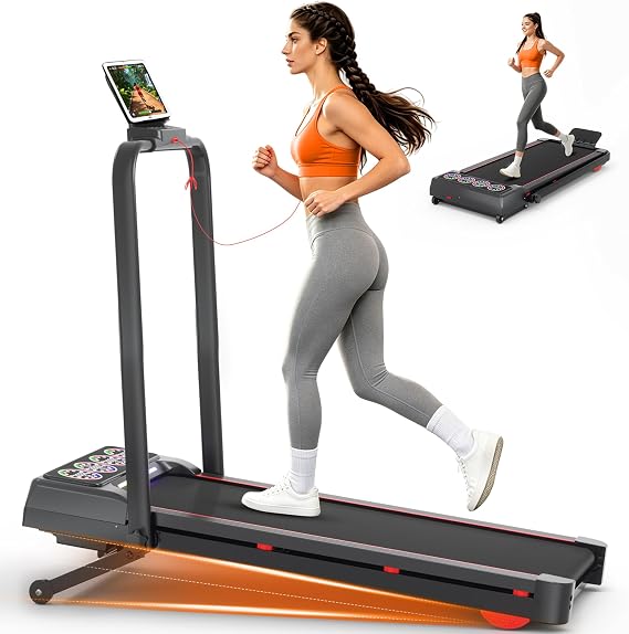 Walking Pad Treadmill with 15% 12-Level Auto Incline& Handle Bar, Ecogou 3.5HP Quiet Under Desk Treadmill,450 lbs Capacity UI Screen & Remote Control, Compact Treadmills for Home Hiking
