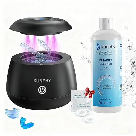 KUNPHY Ultrasonic Retainer Cleaner with Retainer Cleaner Solution 8 oz