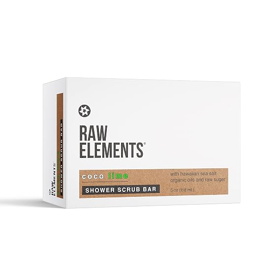 Raw Elements Shower Scrub Bar Coco Lime - Exfoliating Body Bar, 3.5 Ounce