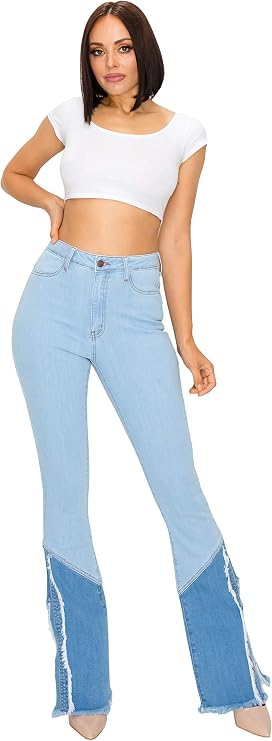 Aphrodite Bootcut Jeans for Women - Super High Waisted Wide Leg Bell Flare Bottom Stretch Distressed Ripped Denim Pants