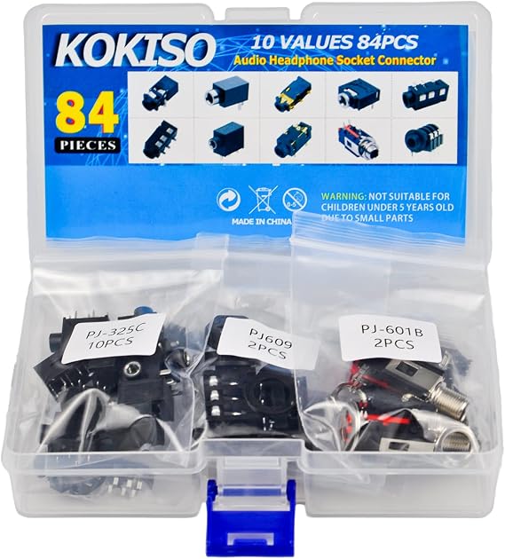 10 Values 84 Pcs Stereo Jack Socket Audio Headphone Connector Kit | PCB Mount Female Audio Headphone Socket Connector -3/4/5/6 Pin, Multiple specifications and choices