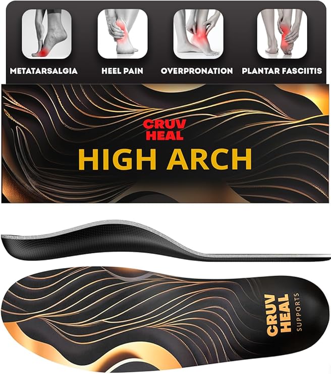 CRUVHEAL High Arch Insoles Women Men Orthotic Arch Support Inserts, XS