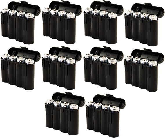 10 Pack AA / AAA / CR123A Black Battery Holder Storage Cases