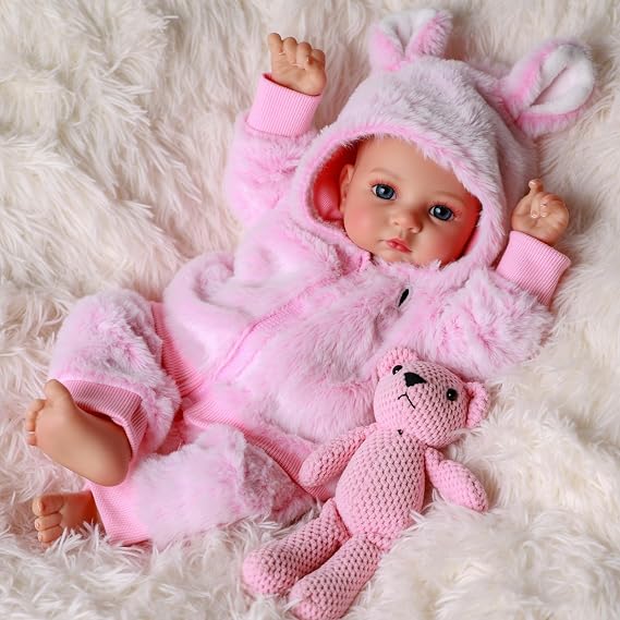 BABESIDE Reborn Baby Dolls, 17Inch Soft Cloth Body Realistic Baby Doll w/Painted Hair & Open Eyes Reborn Doll for Girls Real Life Baby Dolls Perfect for Kids Ages 3+, Playtime and Collection