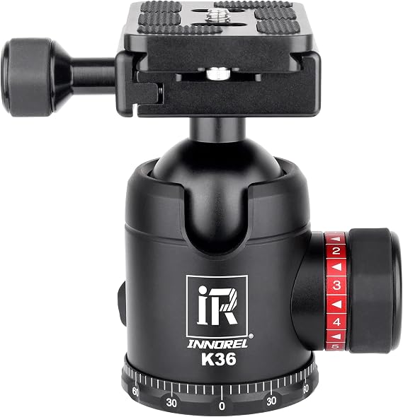 36mm Tripod Ball Head Universal Ballhead INNOREL K36 CNC Aluminum Alloy Professional Structure with Two 1/4" Screw Arca Swiss Quick Release Plates Max Load 44lb/20kg for Camera,DV,Telescope,Monopod