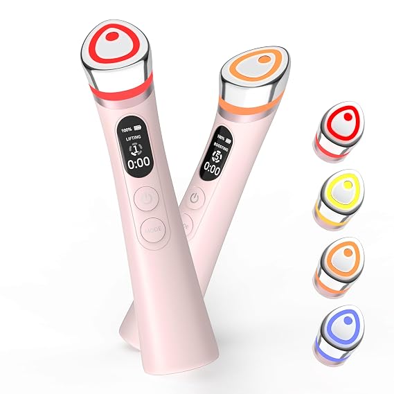 Face Lift Device 8 in 1 Skin Tightening and Lifting, LED Light Therapy for Wrinkles, Korean Skin Care, Spa-Grade Facial Massager Lifting & Firming Beauty Massager (Pink)