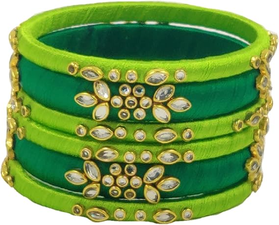 Designer Silk Thread Matching Bangle Set Bridal Wedding Chuda Indian Traditional Fashion Jewellery for Women Girls- Size-1.14, 1.14, Silk