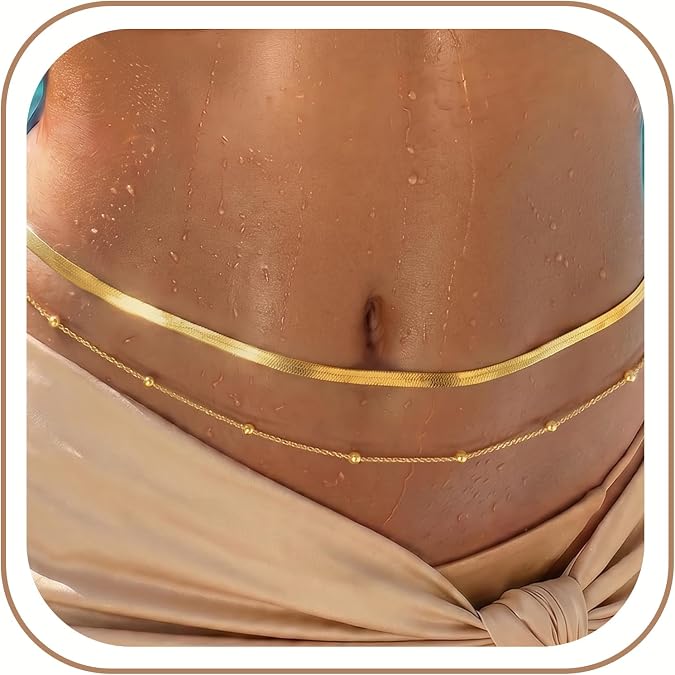 Waist Chain, Belly Chain for Women Layered with Waist Beads & Snake Chain Summer Jewelry Waterproof Non Tarnish Body Chain Gold Jewelry Belt Festival Outfits for Women Clothes Accessories