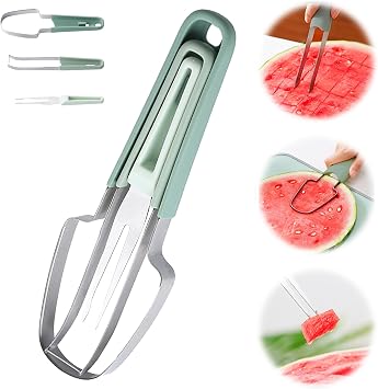 Watermelon Cutter Slicer Tool, 3-in-1 Watermelon Fork Slicer Cutter, Quickly Watermelon Fork Fruit Cutting Tool Fruit Cutter for Camping Kitchen Gadgets