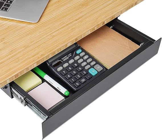 FLEXISPOT Under Desk Drawer, Steel Drawer for Desk Slide-Out, Under Table Mounted Drawer, Standing Workstation Storage Attachment for Office Home - 17.7 Width, Black