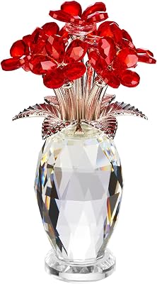 Red Crystal Flower Paperweight,Glass Flower Birthday Gifts for Mom Women Girl Wife Girlfriend Bouquet Collectible for Wedding Anniversary from Daughter Son Red Flower