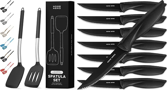 Home Hero 2 Pcs Silicone Spatula Set + 8 Pcs Steak Knives