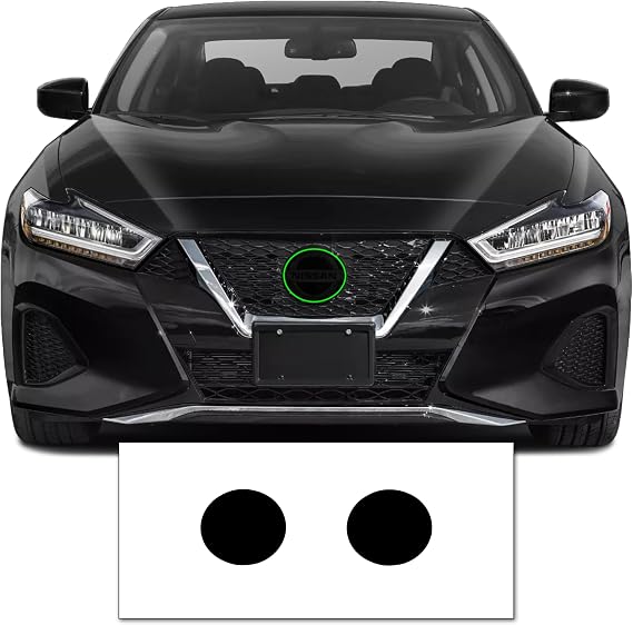 Pre-Cut Front Emblem Tint Compatible with Nissan Maxima SL SR S Sedan 2019-2023 | Precision Cut Stretchable PPF Vinyl Overlay Cover Wrap Dark Smoke (Pack of 2)