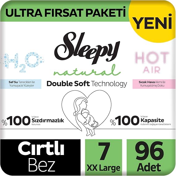 Sleepy Natural Double Soft Ultra Fırsat Paketi Bebek Bezi 7 Numara Xxlarge 96 Adet