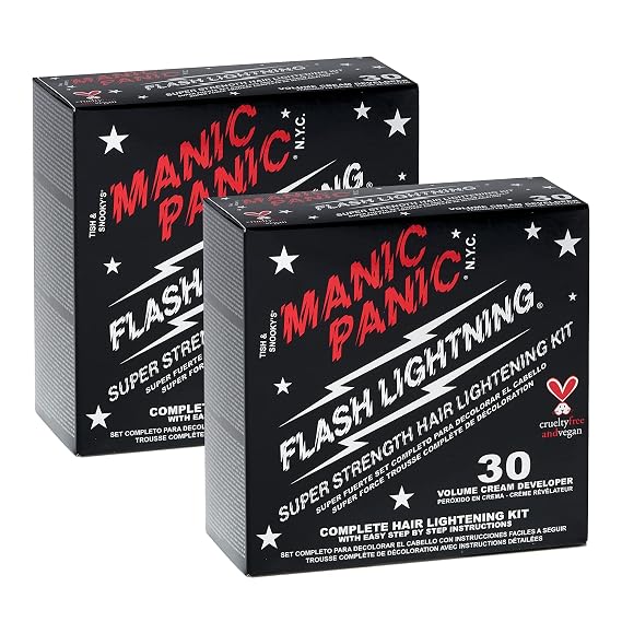 MANIC PANIC Flash Lightning Hair Bleach Kit - Bleach Powder + 30 Volume Developer - Hair Lightener for Dark Shades - Lifts Up to 5 Levels - Achieve Medium to Light Blonde - Vegan & Cruelty-Free (2 pk)
