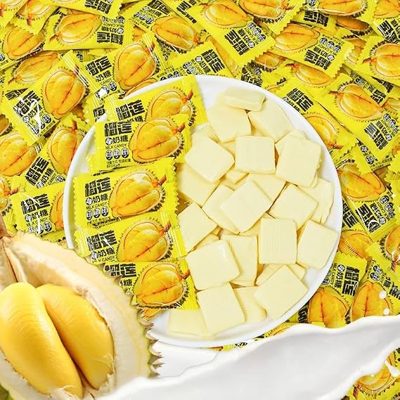 Durian Milk Candy (50/100/200pcs) Juice Soft Sugar, Dessert,Taffee, New Year Snack,Vegan,Leisure Food,Confectionery,Sweets,Fruit & Chewy, Delicious Chinese Snack Gift (100 pcs)