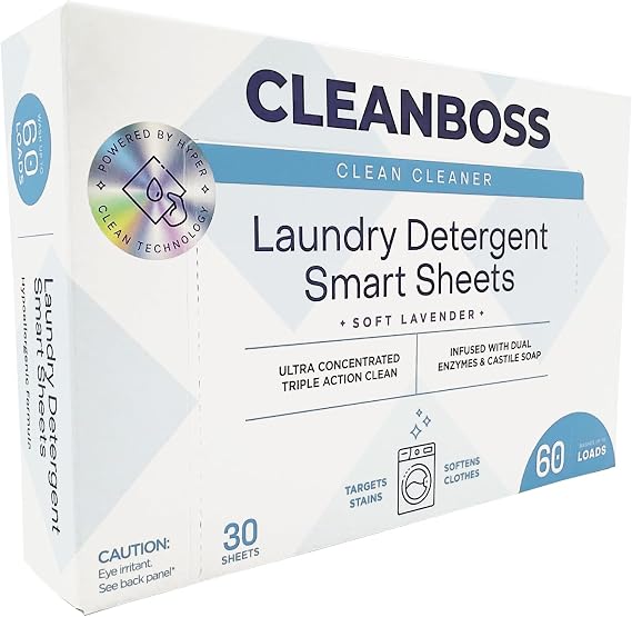 CleanBoss Laundry Detergent Smart Sheets - Lavender, 30 Sheets, 60 Loads