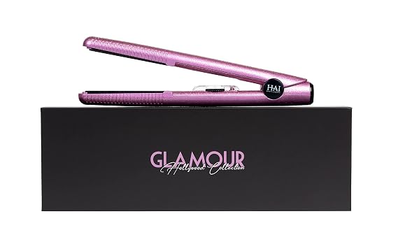 HAI 1 Inch Tri-Diamond Flat Iron - Dual Voltage Hair Straightener - Up to 450F for All Hair Types - Professional Fast Heating & Auto Shut-Off After 60-Minutes - Glitter Pink