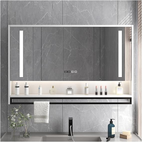 LED Bathroom Medicine Cabinet Mirror,Defogger,bathroom mirror cabinet，Dimmable,Easy to Install, Wall Mounted Mirror Cabinet，for Bathroom Storage and Mordern Decor(White,W70cm/28in)