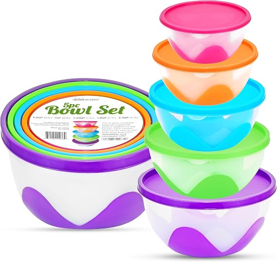 Southern Homewares 5-Piece Plastic Food Storage Containers with Lids Airtight, BPA-Free, Stackable Silicone Containers in Multiple Sizes and Colors, Easy to Clean