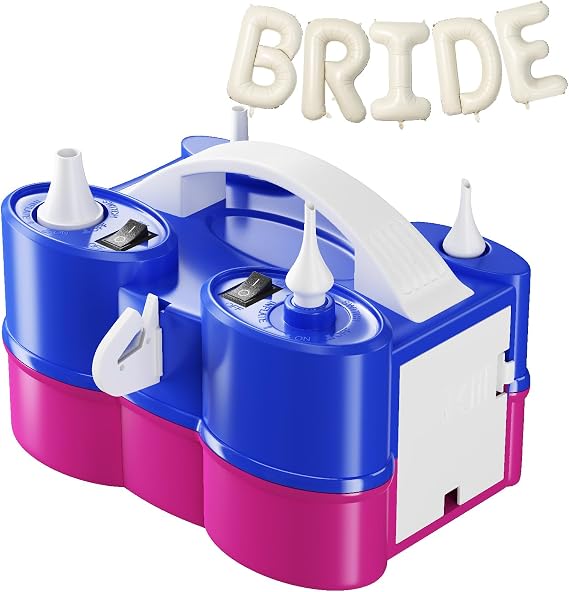 Balloon Pump Electric with 40 Inch Bride Balloon, Portable Air Pump for Latex 260q Foil Balloons, Dual Nozzle Balloon Blower Machine for Party Decoration, Balloon Inflator Deflator