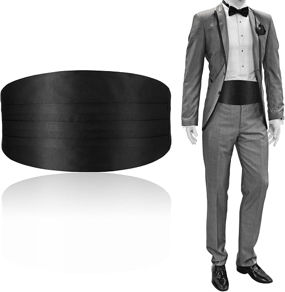 Toulite 47.2 Inch Men's Solid Color Cummerbund with Adjustable Band for Men Tuxedo (Black)