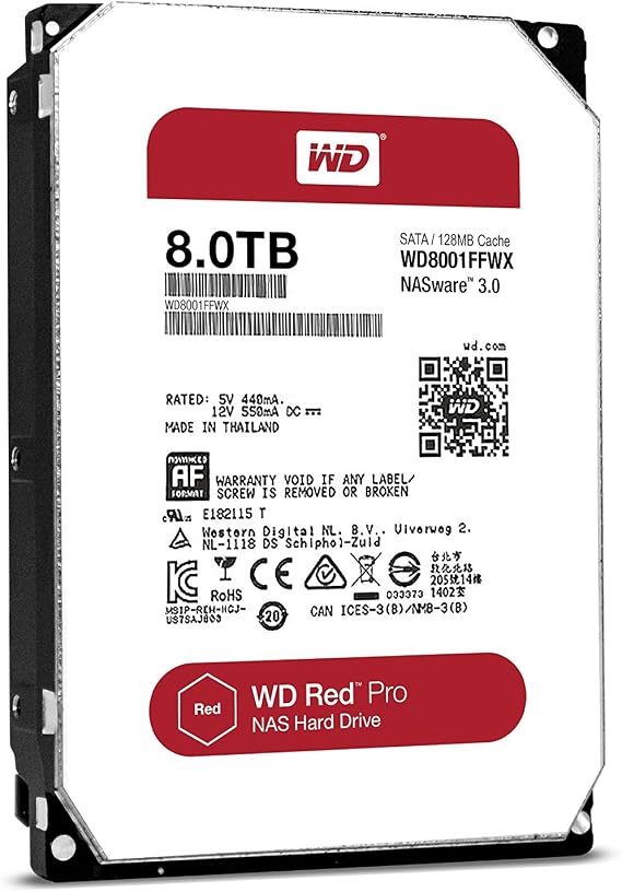 WD Red Pro 8TB 3.5-Inch SATA III 7200rpm 128MB Cache NAS Internal Hard Drive (WD8001FFWX)
