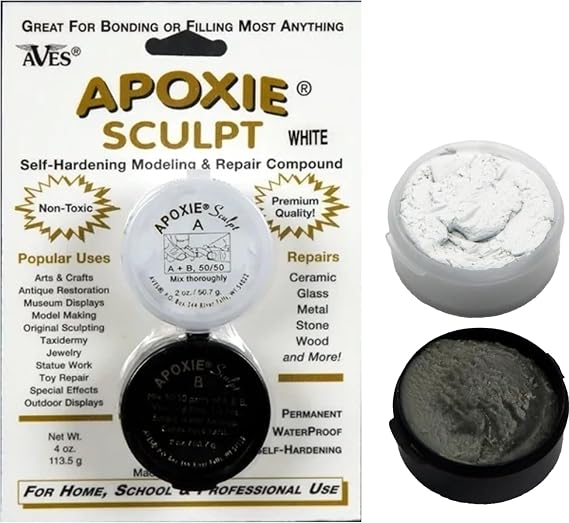 Aves Apoxie Sculpt - 2 Part Modeling Compound (A & B) - 1/4 Pound, Apoxie Sculpt for Sculpting, Modeling, Filling, Repairing, Easy to Use and Durable Self Hardening Modeling CompoundWhite/Stone White