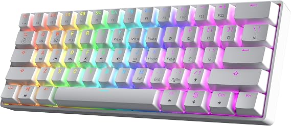 HK GAMING GK61 60% v3 | Hotswap Mechanical Gaming Keyboard | 61 Keys Multi Color RGB LED Backlit for PC/Mac Gamer | US Layout (White, Mechanical Blue)