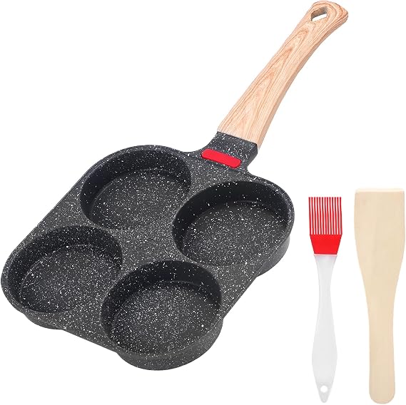 Egg Omelette Pan, 19 cm Egg Pan Non Stick Aluminium Fried Egg Pan, Egg Frying Pan 4-Cup Pancake Pan Fried Egg Burger Pan for Gas Stove and Induction Hob for Gift for Cooking Enthusiasts