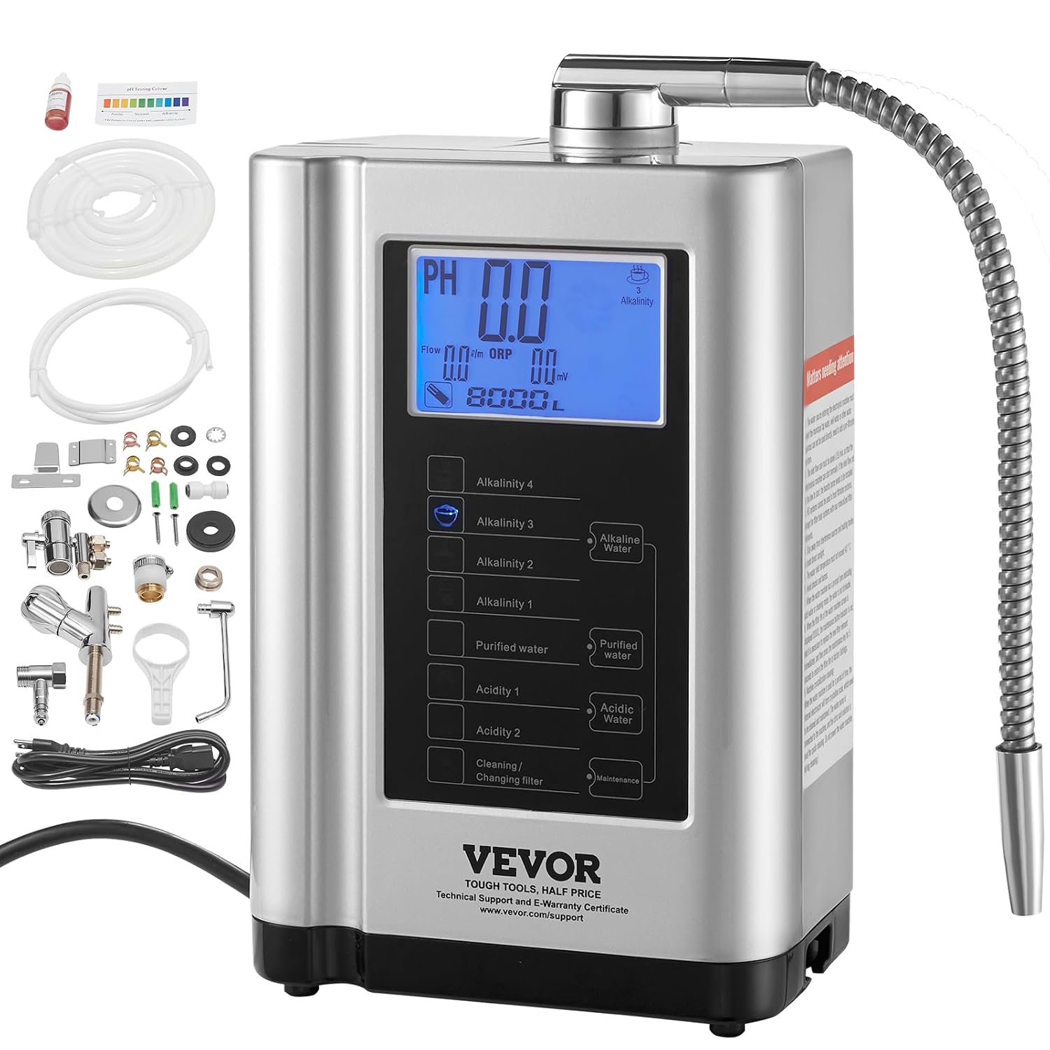 VEVOR Water Ionizer 7 Water Settings Alkaline Water Machine Water Ionizer with 6000L Replaceable Filter pH3.5-10.5 Kangen Water Machine Household Water Purifier Max 1000PPM TDS & -500mV ORP