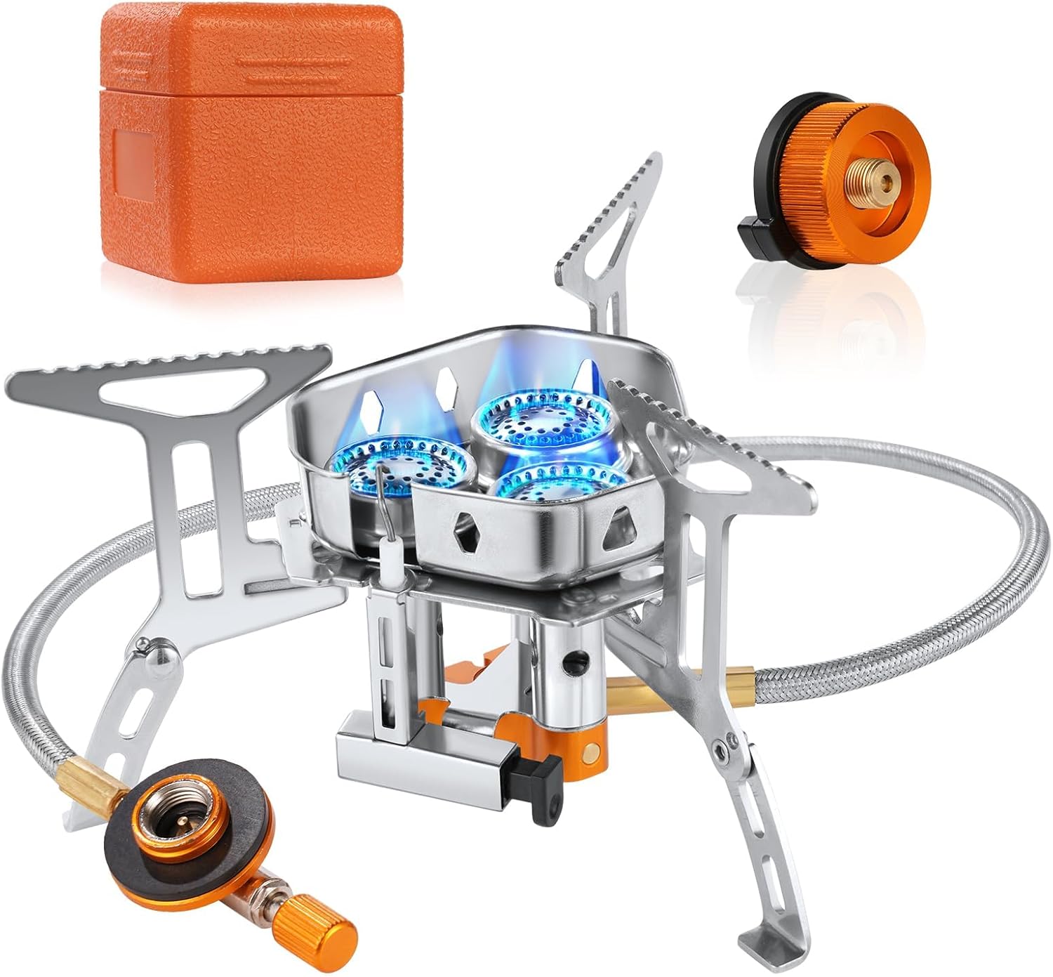 Camping Gas Stove, Windproof Backpacking Burner Cooking Stoves 6800W, Foldable Rocket Camping Stove with Carry Box, Outdoor Camping Gas Burner for