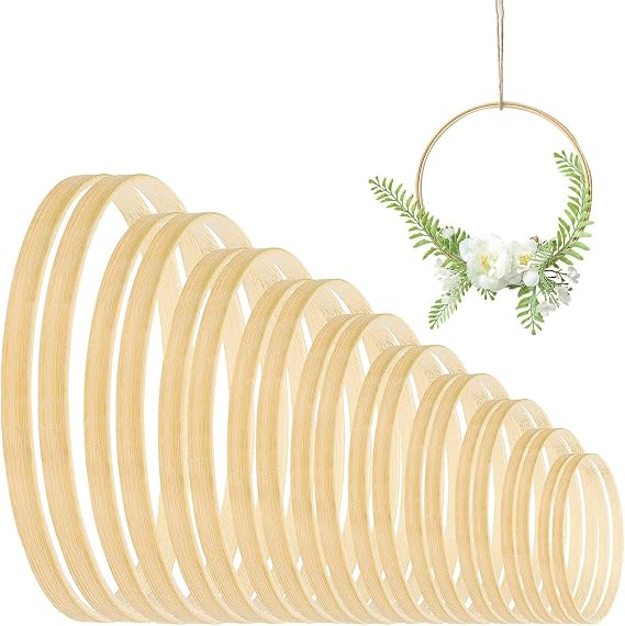 20 Pcs Wooden Hoops for Crafts-Wooden Bamboo Floral Hoop Rings for Crafts Floral Hoop for DIY Dream Catcher, Wedding Wreath Decor and Wall Hanging Craft 9 Sizes (4-14inch)